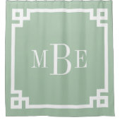 Sage Green en White Greek Key | Monogrammen Douchegordijn (Voorkant)