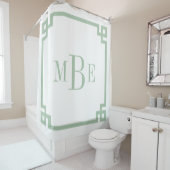 Sage Green en White Greek Key | Monogrammen Douchegordijn (In situ)