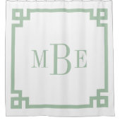 Sage Green en White Greek Key | Monogrammen Douchegordijn (Voorkant)