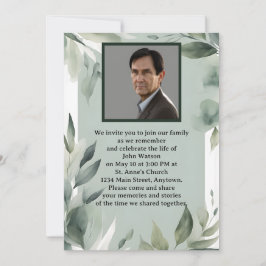 Sage Green en White Leaves Foto Memorial Kaart