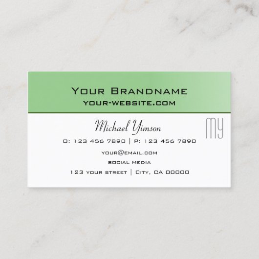 Sage Green en White met Monogram Professional Visitekaartje (Achterkant)