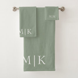 Sage Green en White | Modern monogram Bad Handdoek