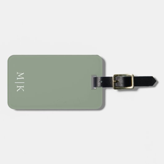 Sage Green en White | Modern monogram Bagagelabel (Voorkant horizontaal)