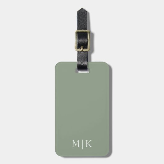 Sage Green en White | Modern monogram Bagagelabel (Voorkant verticaal)