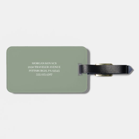 Sage Green en White | Modern monogram Bagagelabel (Achterkant horizontaal)