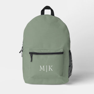 Sage Green en White Modern monogram Bedrukte Rugzak
