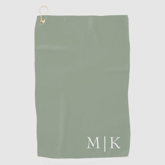 Sage Green en White | Modern monogram Golfhanddoek (Voorkant)