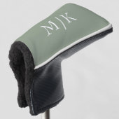 Sage Green en White | Modern monogram Golfheadcover (3/4 voorkant)