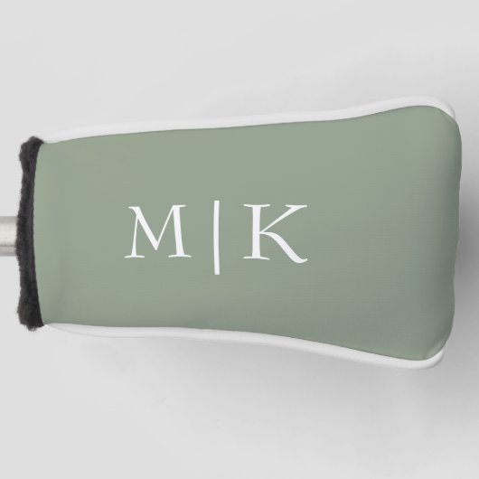 Sage Green en White | Modern monogram Golfheadcover (Voorkant)
