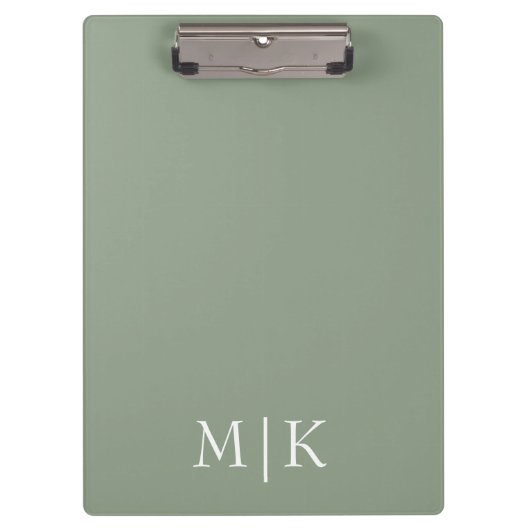 Sage Green en White | Modern monogram Klembord (Voorkant)