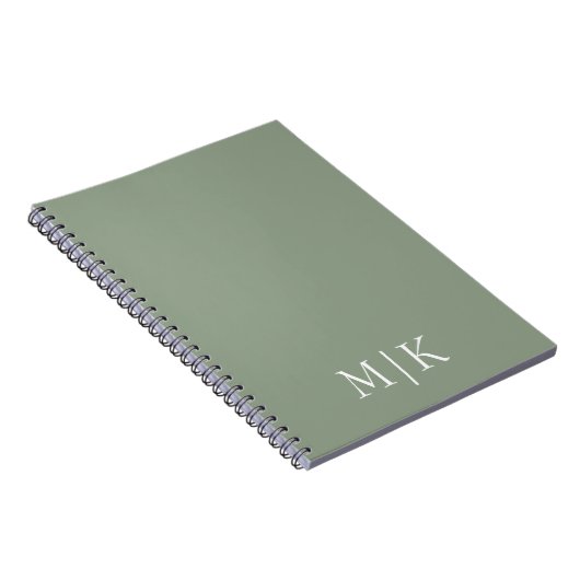 Sage Green en White | Modern monogram Notitieboek (Rechterzijde)