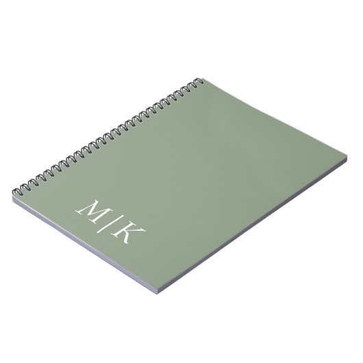 Sage Green en White | Modern monogram Notitieboek (Linkerzijde)