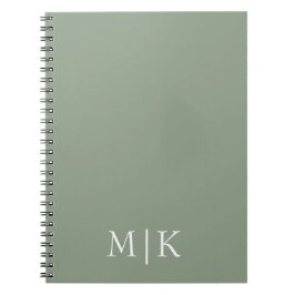 Sage Green en White | Modern monogram Notitieboek
