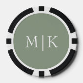 Sage Green en White | Modern monogram Poker Chips (Voorkant)