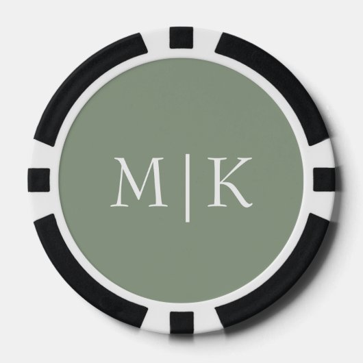 Sage Green en White | Modern monogram Poker Chips (Voorkant)