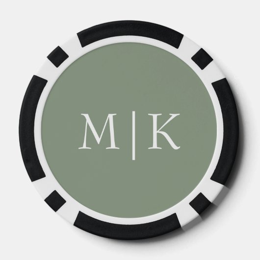 Sage Green en White | Modern monogram Poker Chips (Achterkant)