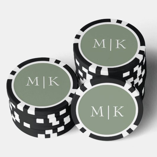 Sage Green en White | Modern monogram Poker Chips (Opstapeling)