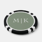 Sage Green en White | Modern monogram Poker Chips (Enkel)