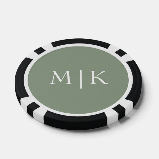 Sage Green en White | Modern monogram Poker Chips (Enkel)