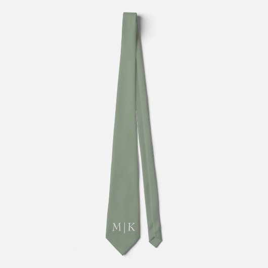 Sage Green en White | Modern monogram Stropdas (Voorkant)