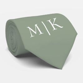 Sage Green en White | Modern monogram Stropdas