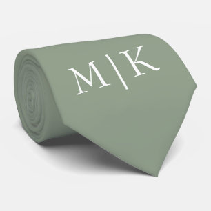 Sage Green en White   Modern monogram Stropdas