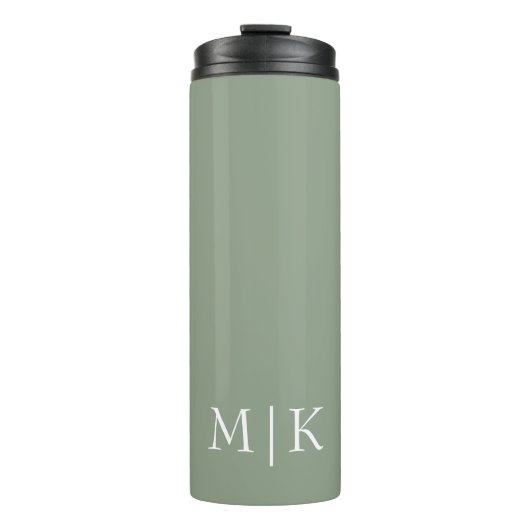 Sage Green en White | Modern monogram Thermosbeker (Voorkant)