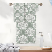 Sage Green en White Seashell Coastal Bad Handdoek
