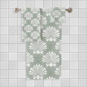 Sage Green en White Seashell Coastal Bad Handdoek