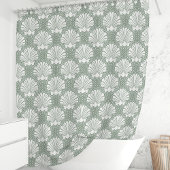 Sage Green en White Seashell Coastal Douchegordijn
