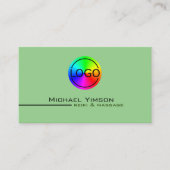 Sage Green en White Simple met Logo Professional Visitekaartje (Voorkant)