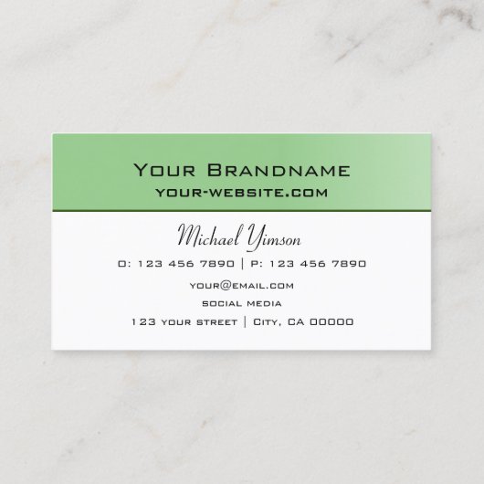 Sage Green en White Simple Modern Professional Visitekaartje (Achterkant)