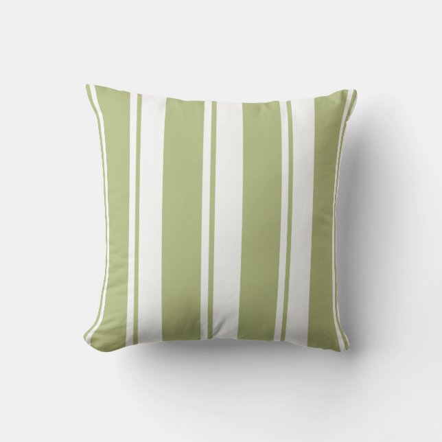 Sage Green en White Stripes Kussen (Voorkant)