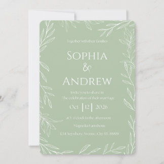 Sage Green en White Wedding Uitnodiging