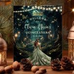 Sage Green Enchanted Forest Quinceañera Welkom Poster<br><div class="desc">Personaliseer dit betoverende Quinceañera / Sweet 16 verjaardagswelkomstbord poster gemakkelijk en snel. Klik op de knop Bewerken met ontwerpgereedschappen om de tekst verder te bewerken, lettertypestijlen en lettertypekleuren te wijzigen. Met een meisje gekleed in een prachtige salie groen en blush roze bloemen geborduurde jurk en een betoverde bos achtergrond. De...</div>