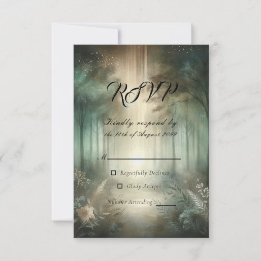 Sage Green Enchanted Forest Radiance RSVP Kaartje (Voorkant)