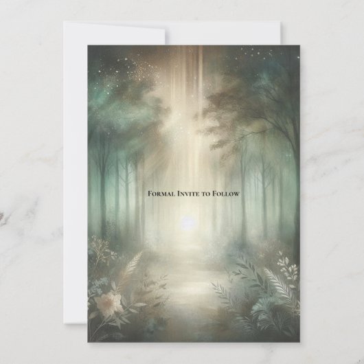 Sage Green Enchanted Forest Radiance Save The Date (Achterkant)