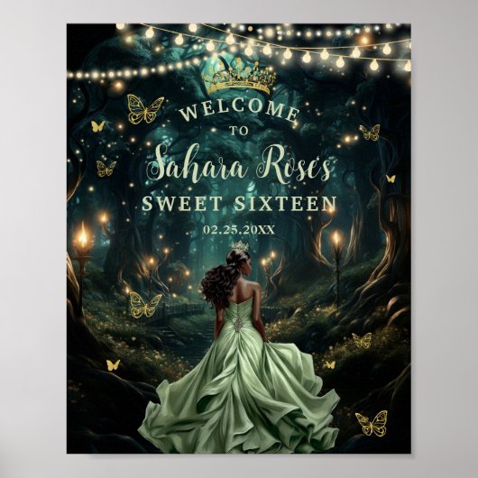 Sage Green Enchanted Forest Sweet Sixteen Welcome Poster (Voorkant)