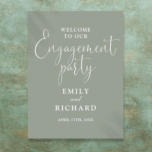 Sage Green Engagement Party Welkomstteken Poster