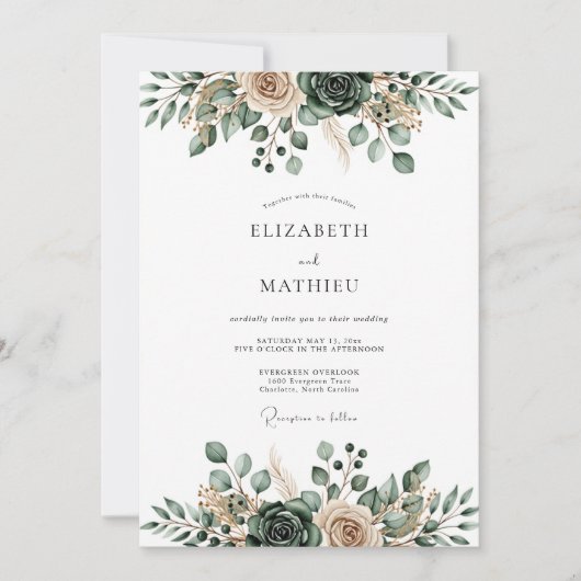 Sage Green Ethereal Flourish Wedding Kaart (Voorkant)