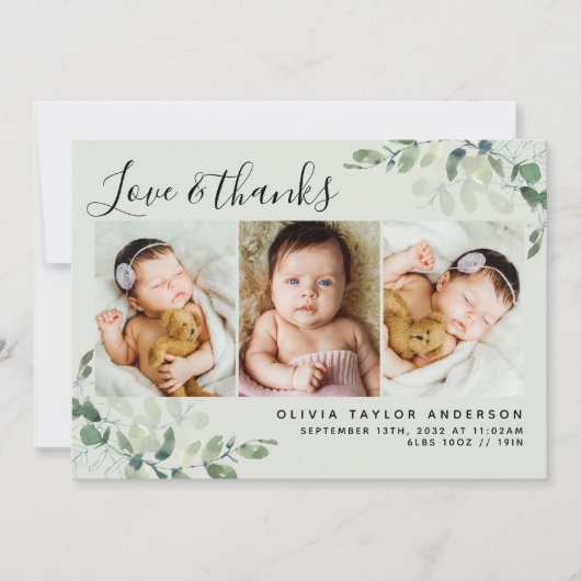 Sage Green Eucalyptus Baby Foto Aankondiging (Voorkant)