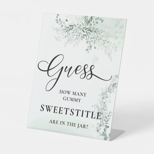 Sage Green Eucalyptus Baby shower raden hoeveel Reclamebord Met Voetstuk (Voorkant)