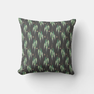 SAGE GREEN EUCALYPTUS BLACK PATTERN CUSHION KUSSEN