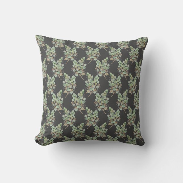 SAGE GREEN EUCALYPTUS BLACK PATTERNED CUSHION KUSSEN (Voorkant)