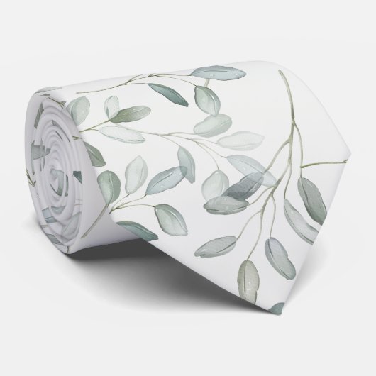 Sage Green Eucalyptus Branch Watercolor Wedding Stropdas (Opgerold)