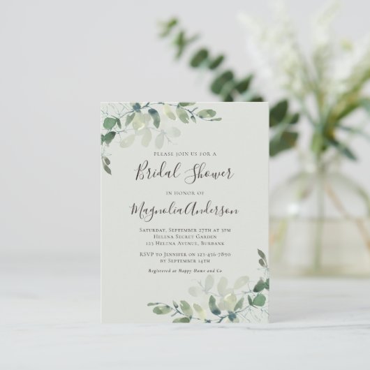 Sage Green Eucalyptus Bruidsdouche uitnodiging (Staand voorkant)