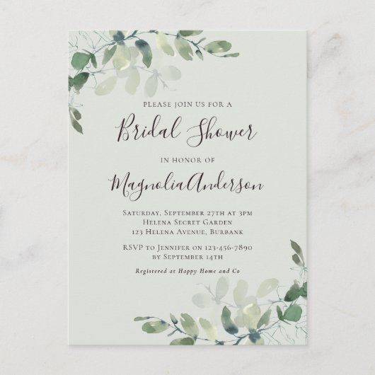 Sage Green Eucalyptus Bruidsdouche uitnodiging (Voorkant)