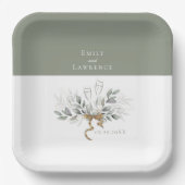 Sage Green Eucalyptus Champagne Weddenschap Borden Papieren Bordje (Voorkant)