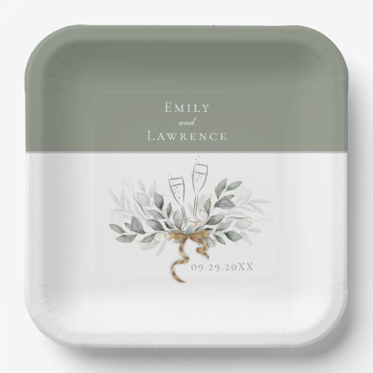Sage Green Eucalyptus Champagne Weddenschap Borden Papieren Bordje (Voorkant)