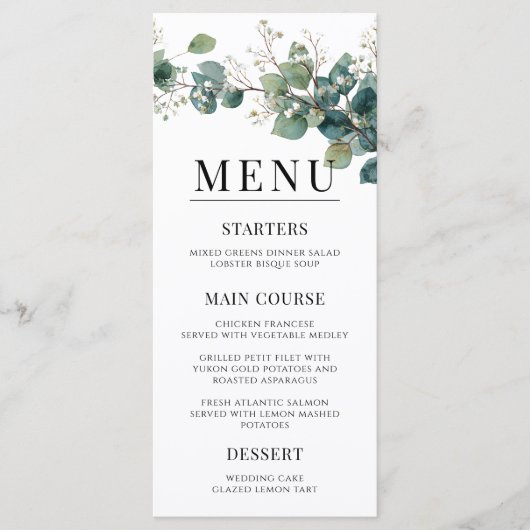 Sage Green Eucalyptus Elegant Boho Wedding Menu (Voorkant)